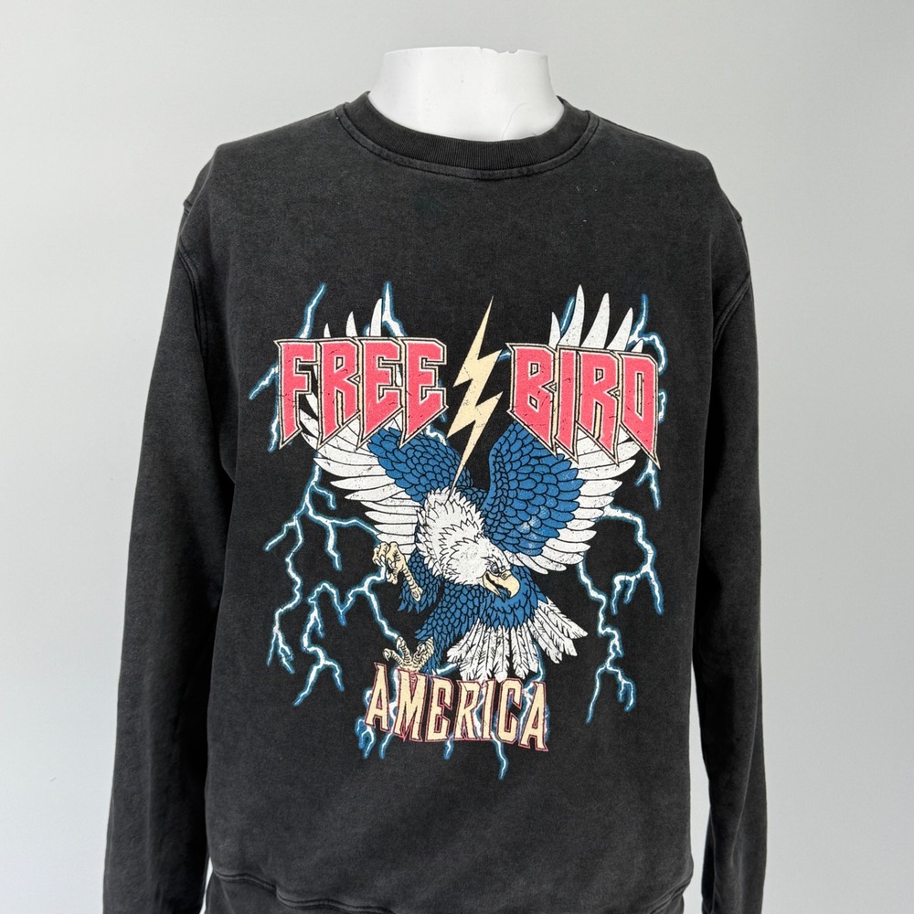 Zutter USA Free Bird America Eagle Graphic Sweatshirt Washed Black Medium